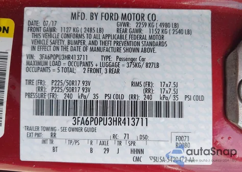 2017 Ford Fusion Energi Se Luxury z USA, uszkodzony, nr VIN 3FA6P0PU3HR413711